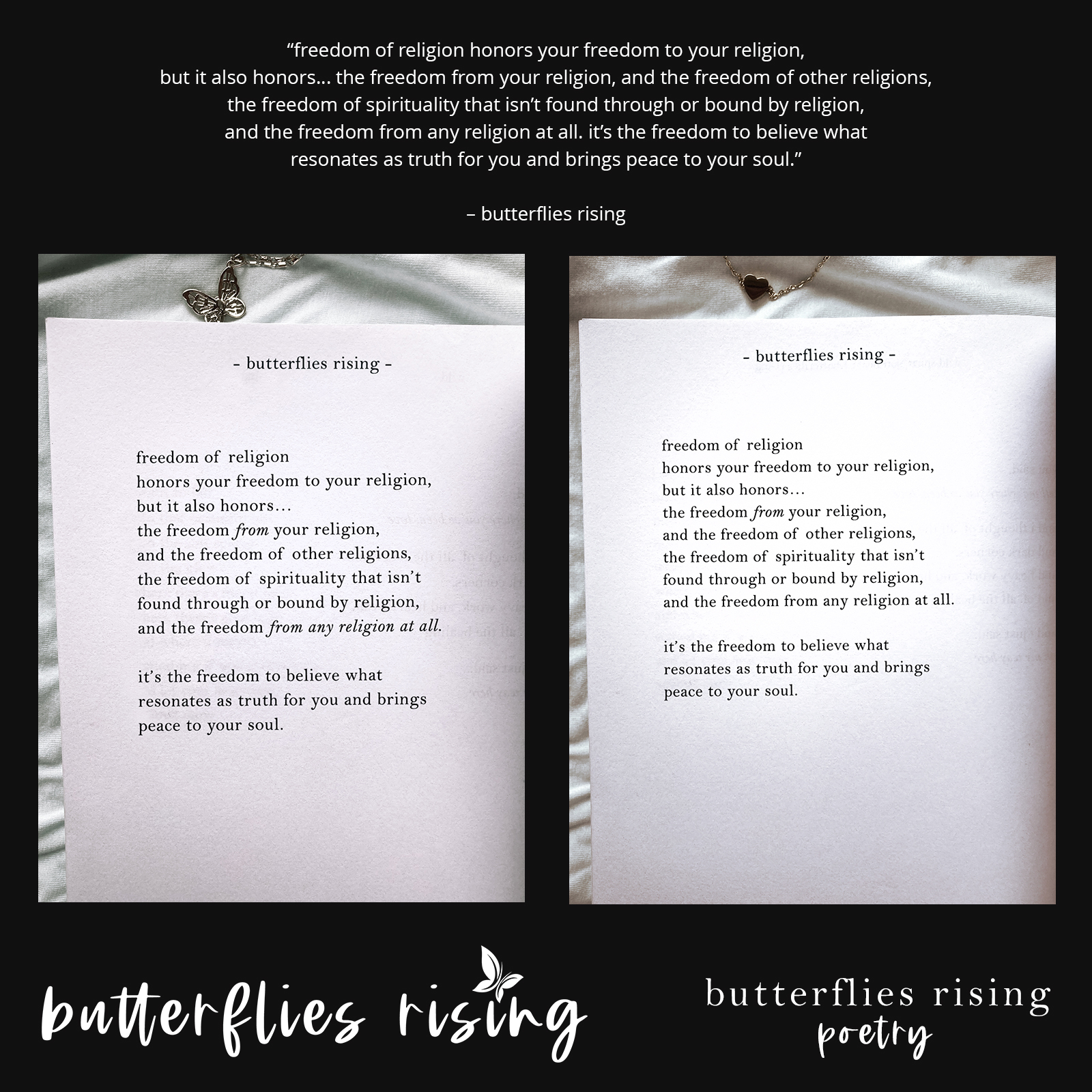 freedom of religion honors your freedom to your religion, but it also honors