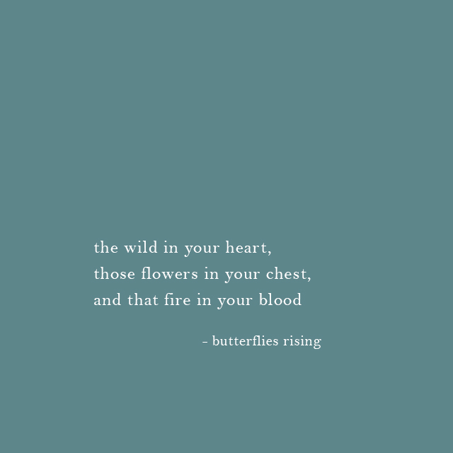 the wild in your heart, those flowers in your chest, and that fire in your blood - butterflies rising