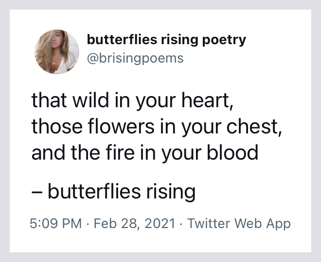 that wild in your heart, those flowers in your chest, and the fire in your blood - butterflies rising