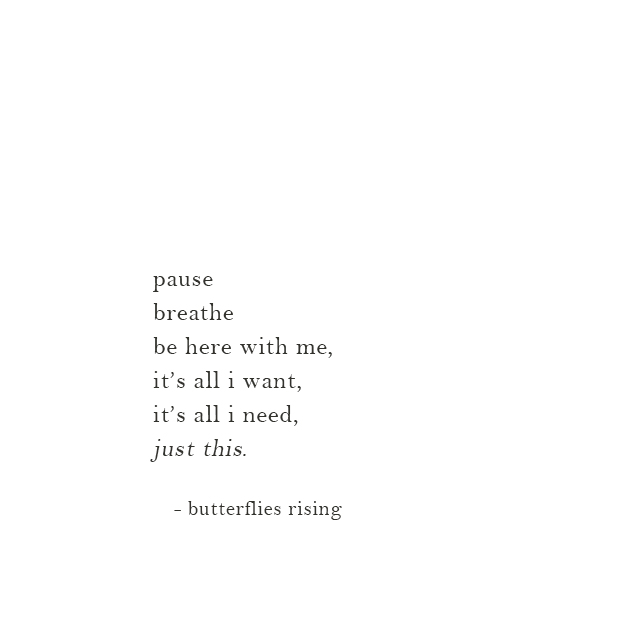 pause breathe be here with me, it’s all i want, it’s all i need, just this. - butterflies rising