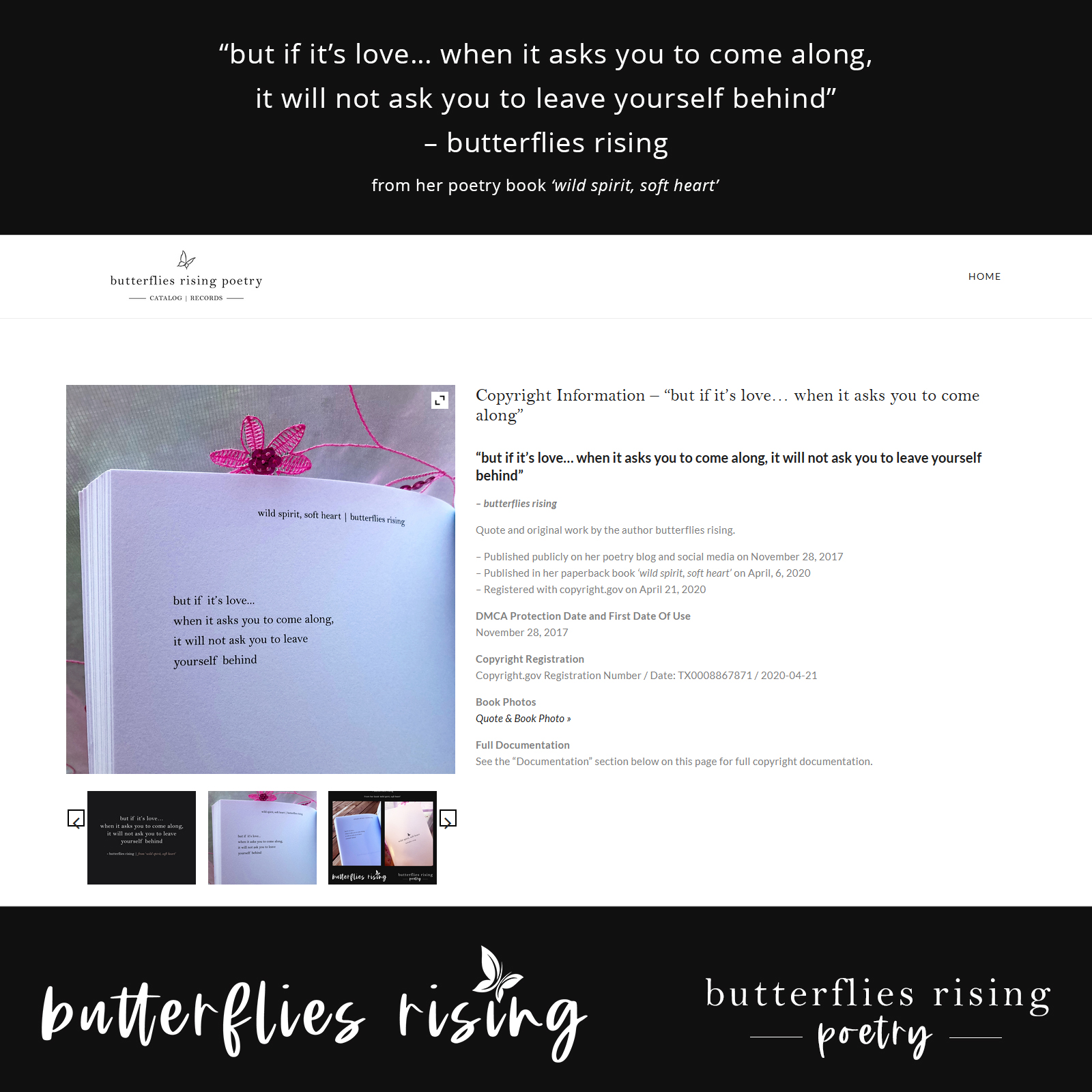 but if it’s love... when it asks you to come along, it will not ask you to leave yourself behind - butterflies rising copyright documentation