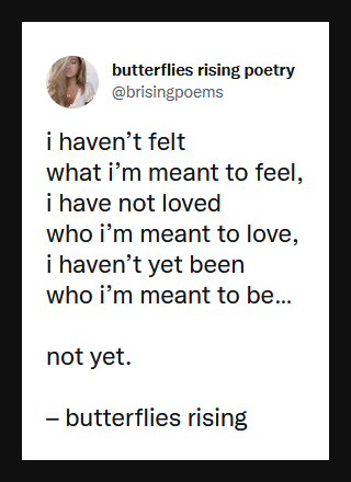 i haven’t felt what i’m meant to feel, i have not loved who i’m meant to love - butterflies rising
