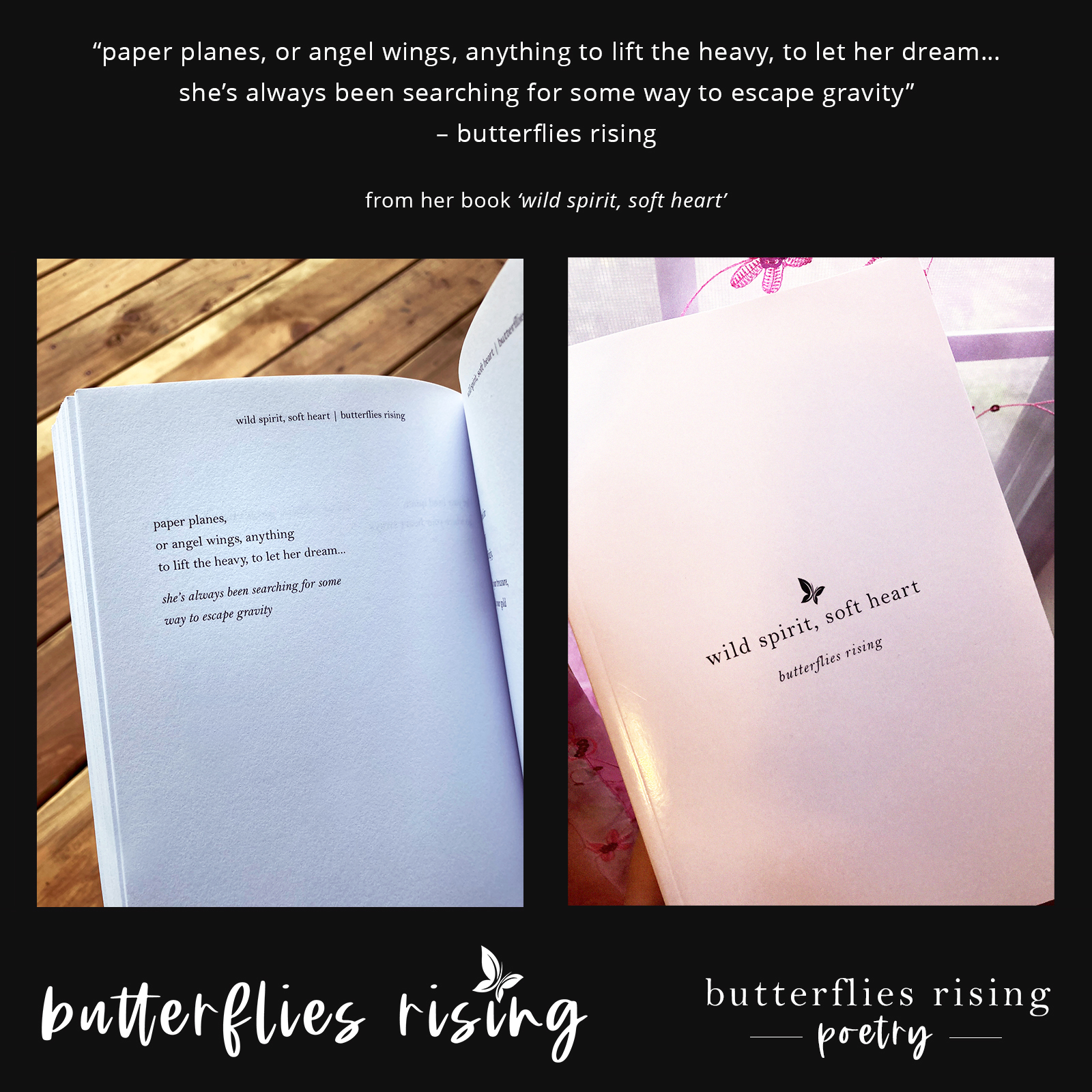 paper planes, or angel wings, anything to lift the heavy, to let her dream - butterflies rising