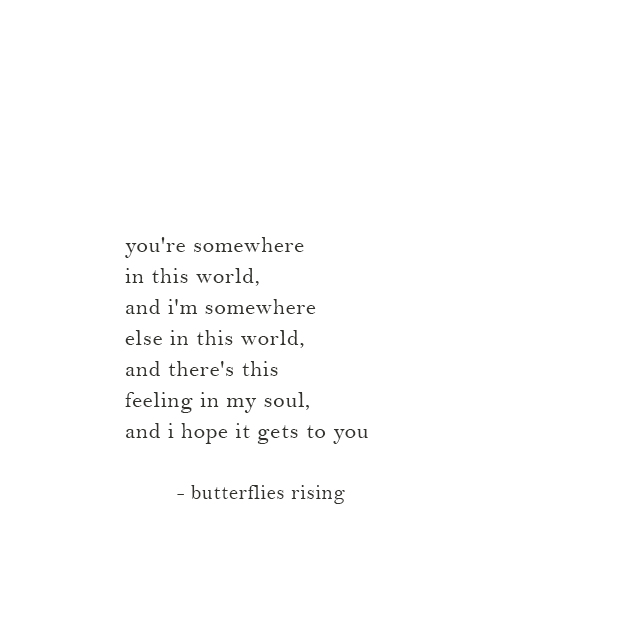 there's this feeling in my soul, and i hope it gets to you - butterflies rising