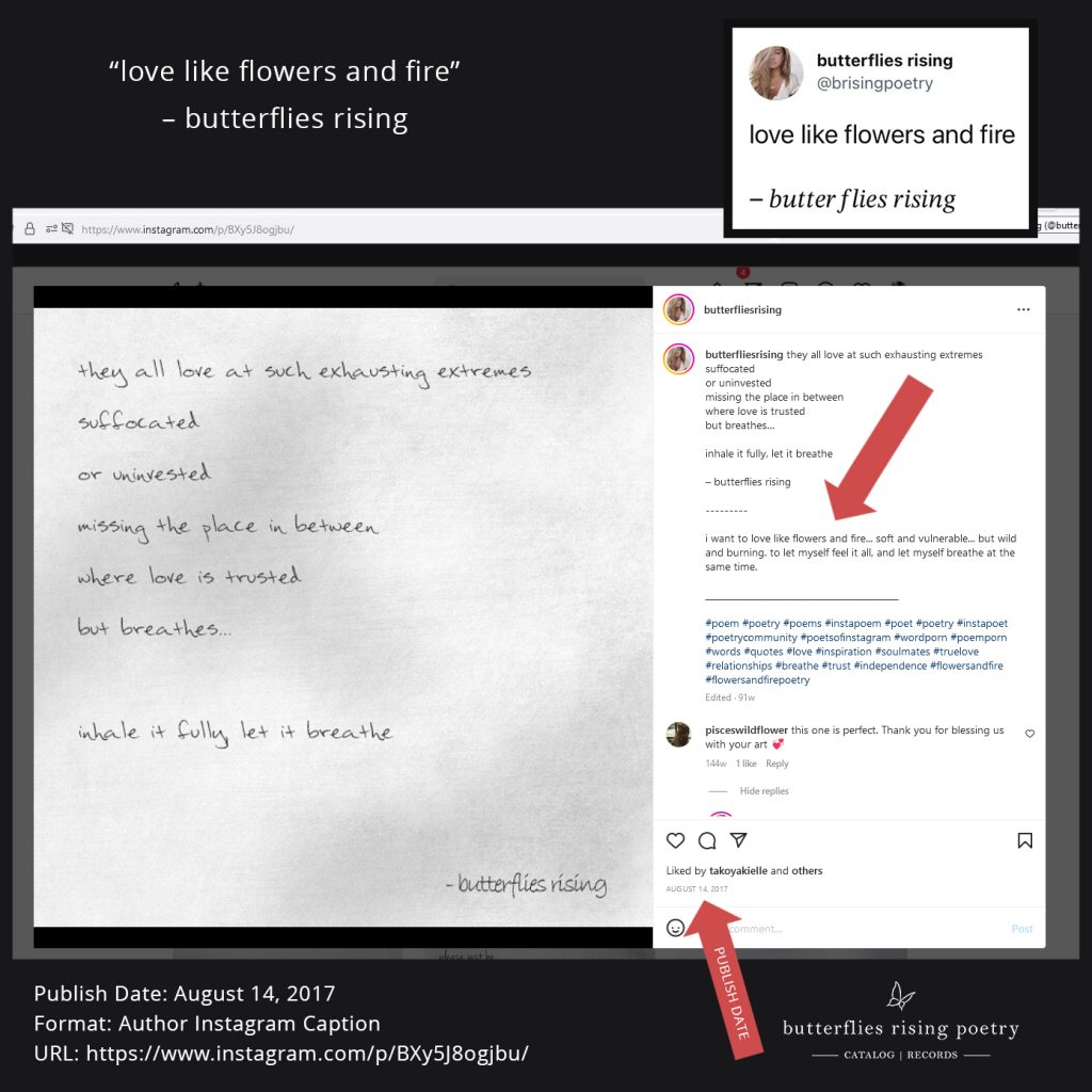 love like flowers and fire © butterflies rising quote Aug 14 2017