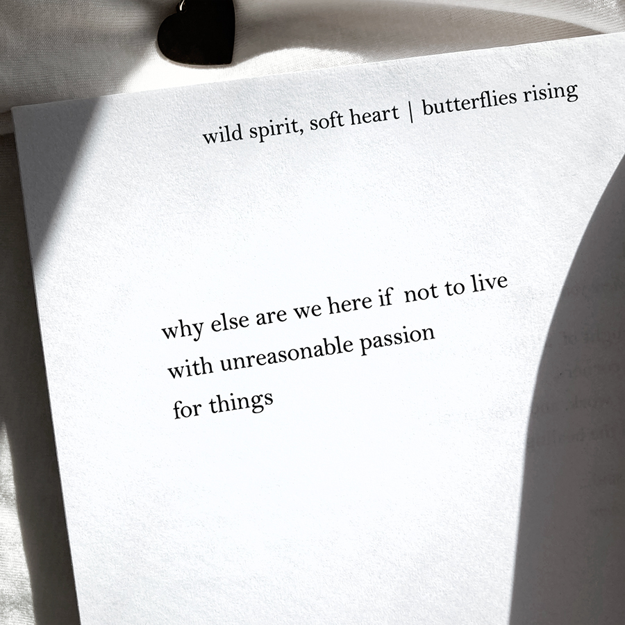 why else are we here if not to live with unreasonable passion for things - butterflies rising