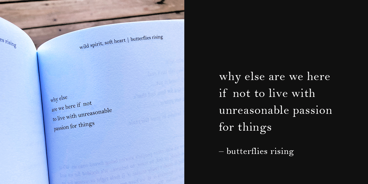 why else are we here if not to live with unreasonable passion for things - butterflies rising