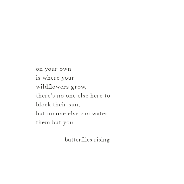 on your own is where your wildflowers grow, there’s no one else here to block their sun, but no one else can water them but you - butterflies rising