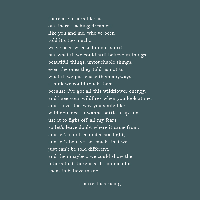 there are others like us out there... aching dreamers like you and me, who've been told it's too much