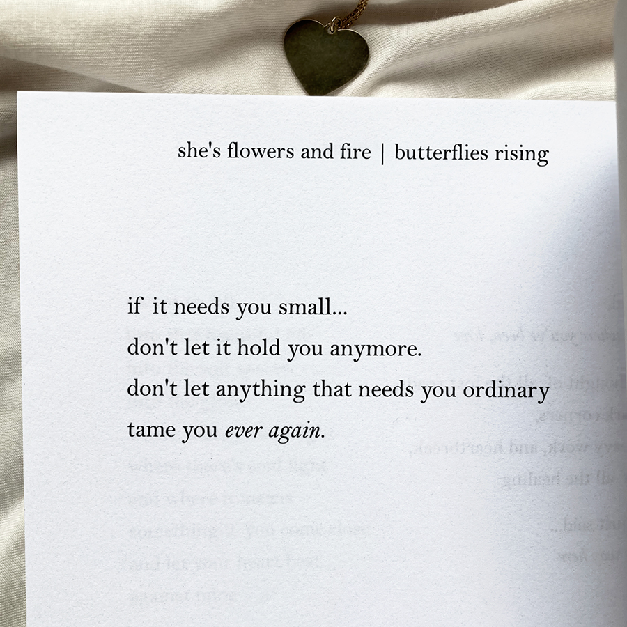 if it needs you small, don't let it hold you anymore. don't let anything that needs you ordinary tame you ever again