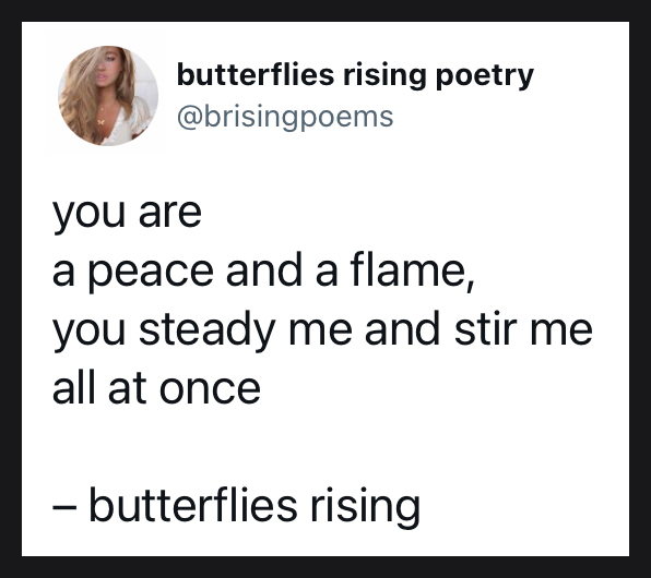 you are a peace and a flame, you steady me and stir me all at once - butterflies rising