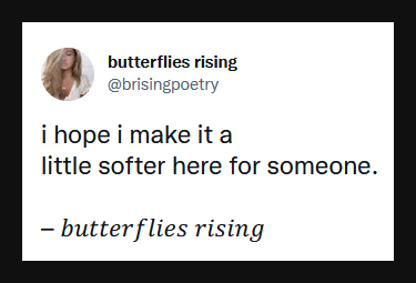 i hope i make it a little softer here for someone. - butterflies rising