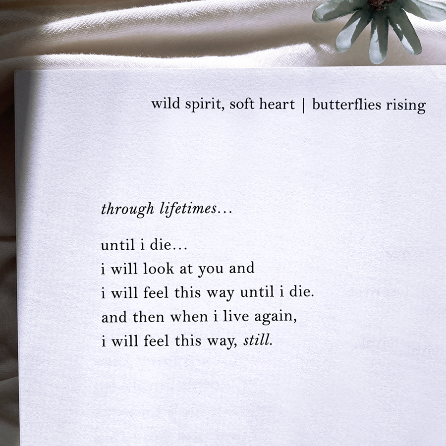 until i die... i will look at you and i will feel this way until i die. and then when i live again i will feel this way, still