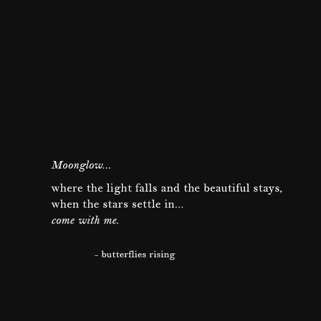 Moonglow... where the light falls, and the beautiful stays, when the stars settle in... come with me - butterflies rising