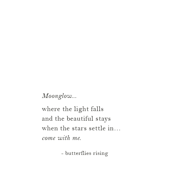 Moonglow... where the light falls and the beautiful stays when the stars settle in... come with me - butterflies rising