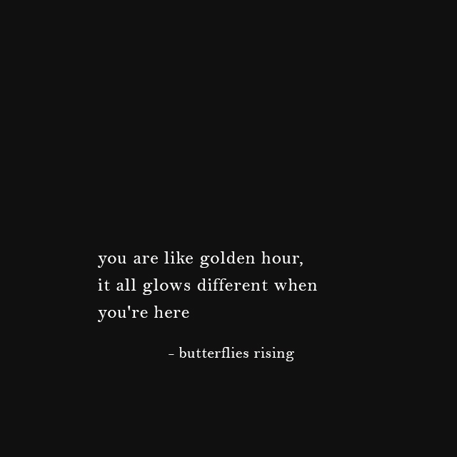 you are like golden hour, it all glows different when you're here - butterflies rising