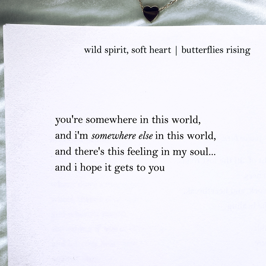 there's this feeling in my soul, and i hope it gets to you - butterflies rising