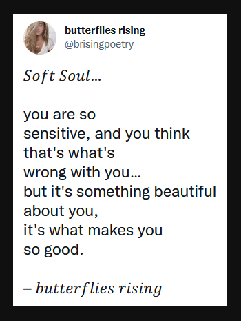 soft soul... you are so sensitive, and you think that's what's wrong with you