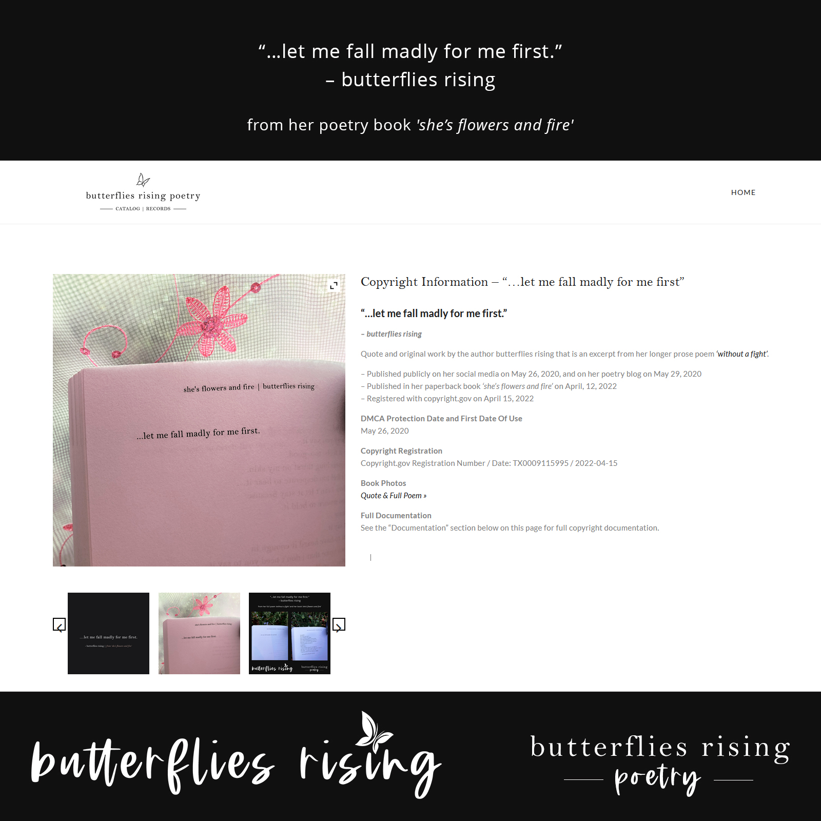 let me fall madly for me first - butterflies rising copyright documentation