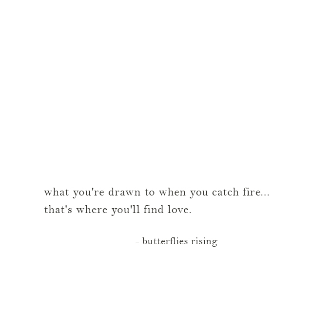 what you're drawn to when you catch fire... that's where you'll find love - butterflies rising