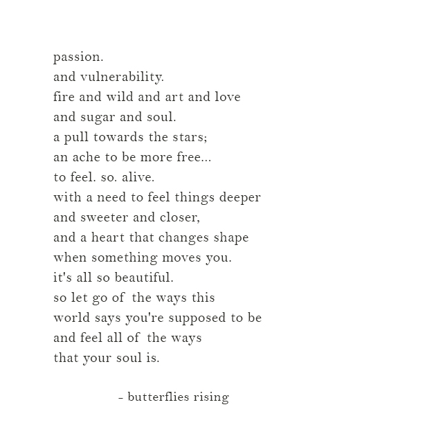 passion. and vulnerability. fire and wild and art and love and sugar and soul.