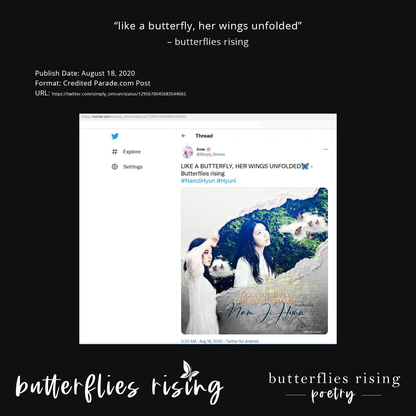 like a butterfly, her wings unfolded - butterflies rising