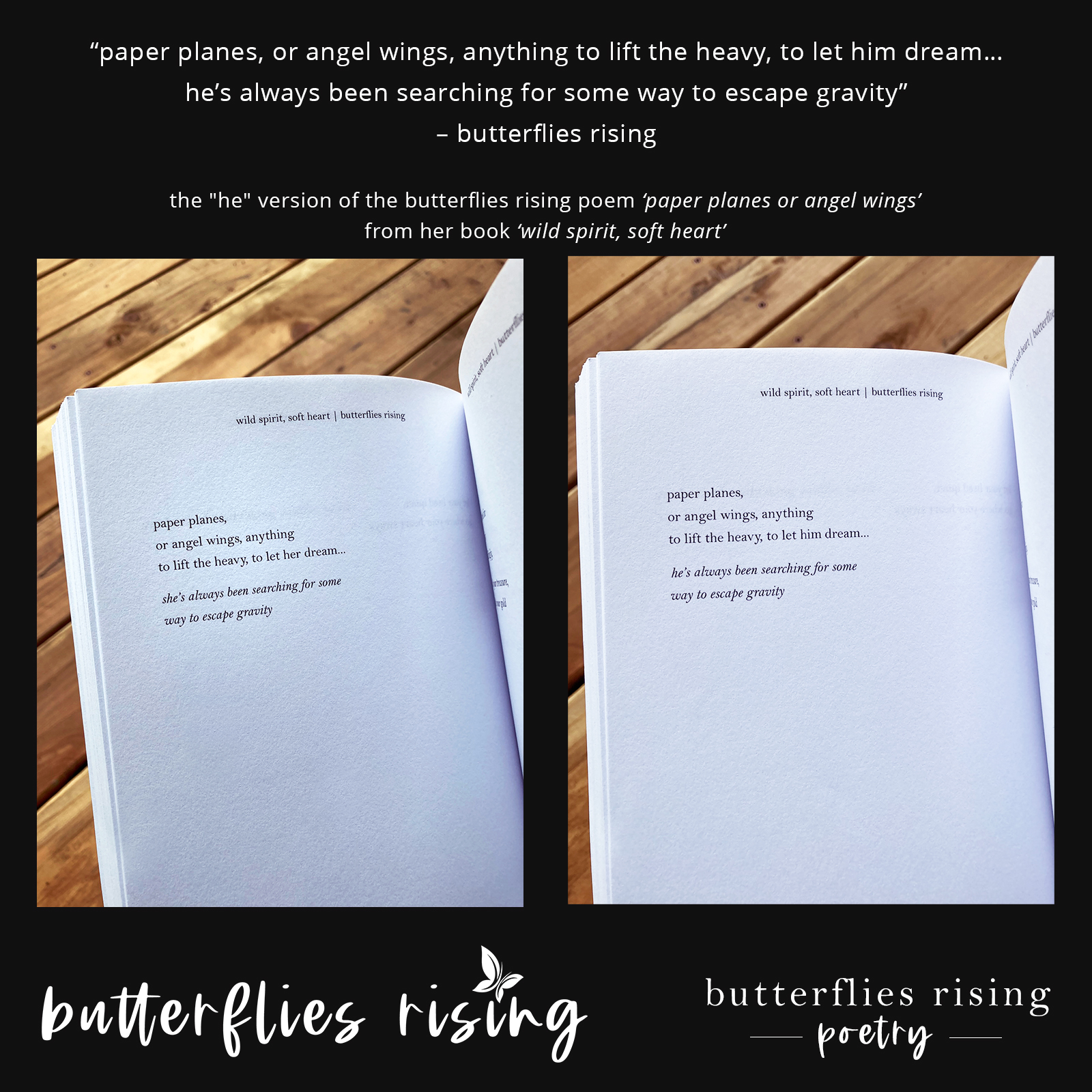 paper planes, or angel wings, anything to lift the heavy, to let him dream - butterflies rising