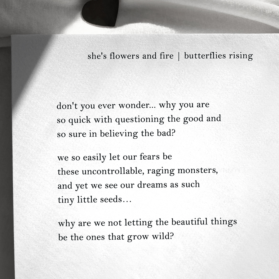 we so easily let our fears be these uncontrollable, raging monsters, and yet we see our dreams as such tiny little seeds