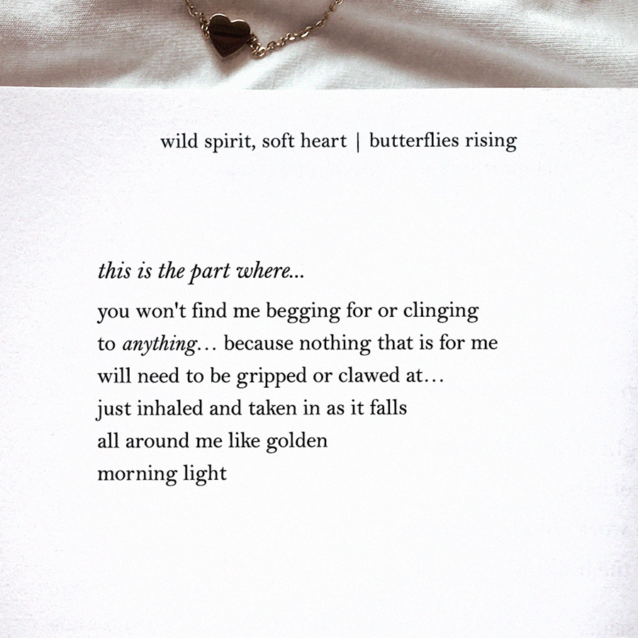 this is the part where… you won't find me begging for or clinging to anything…