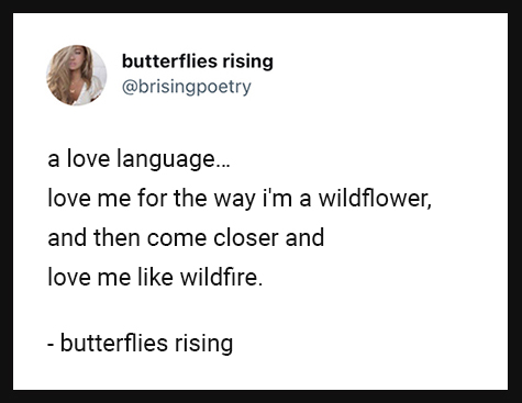 a love language... love me for the way i'm a wildflower, and then come closer and love me like wildfire