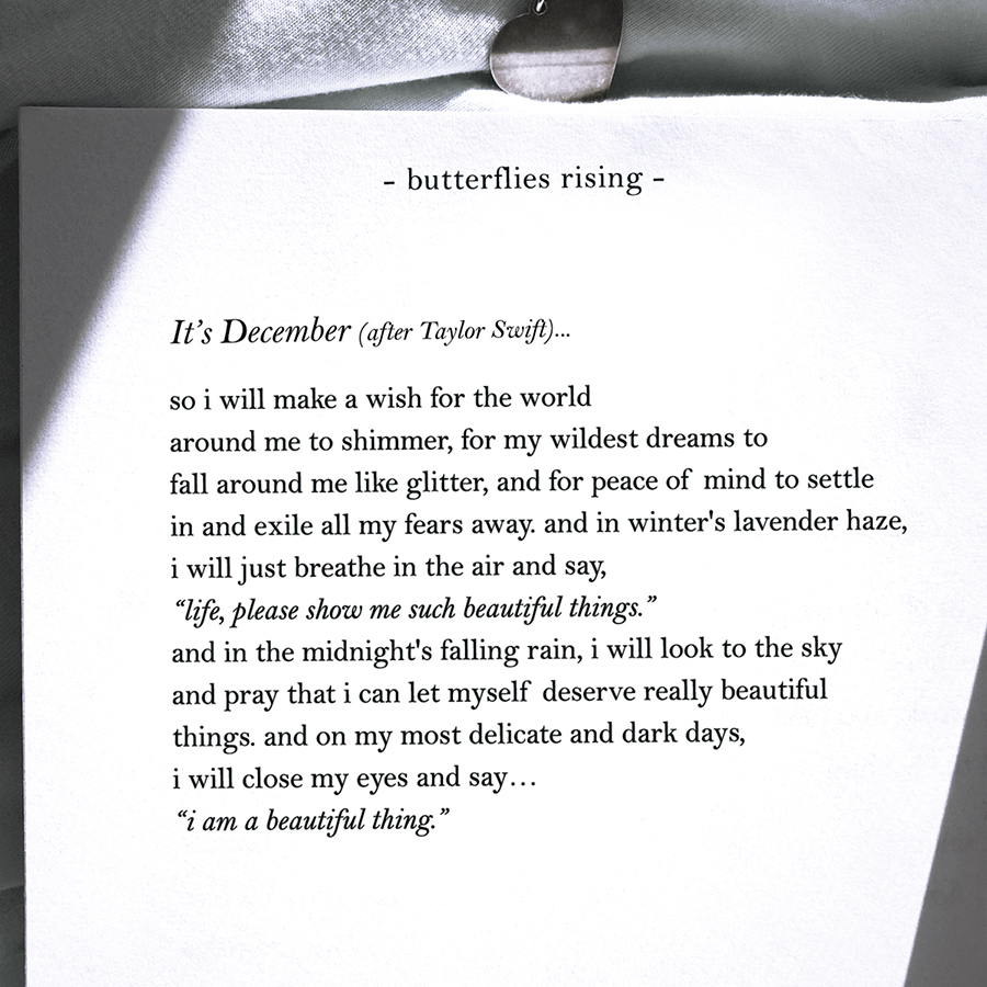 In December… i will make a wish for the world around me to shimmer, for my wildest dreams to fall around me like glitter
