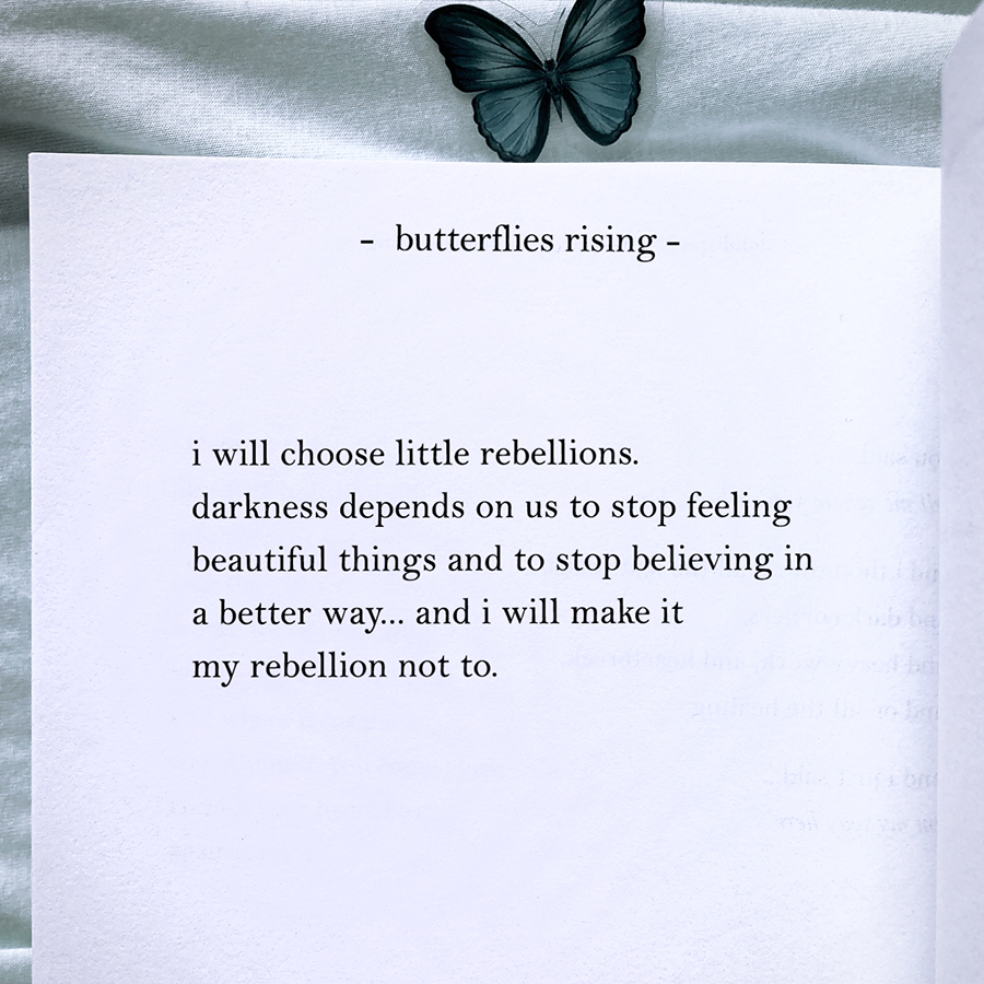 i will choose little rebellions. darkness depends on us to stop feeling beautiful things