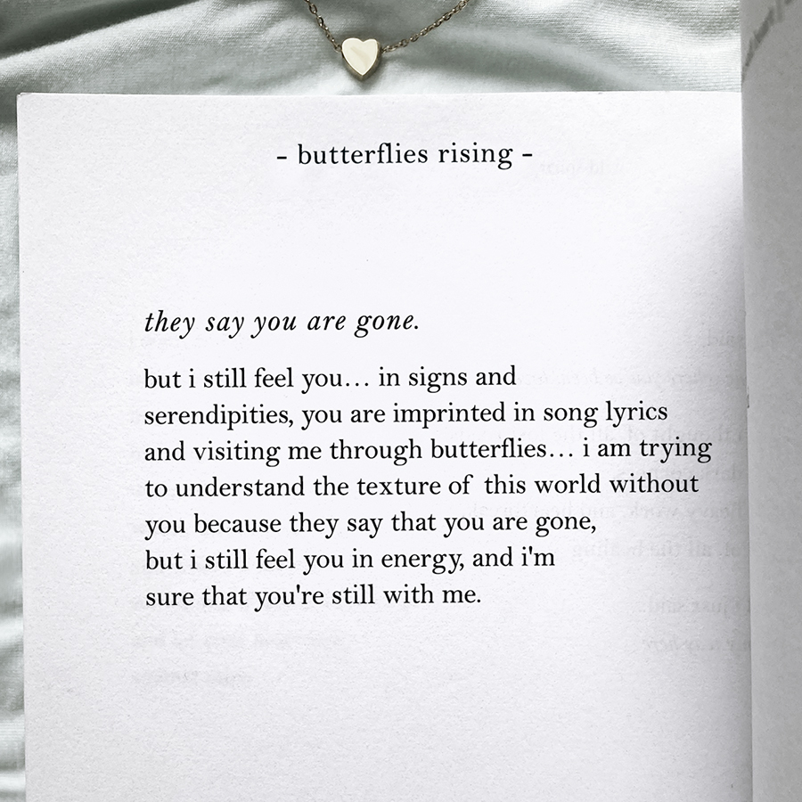 you are imprinted in song lyrics and visiting me through butterflies