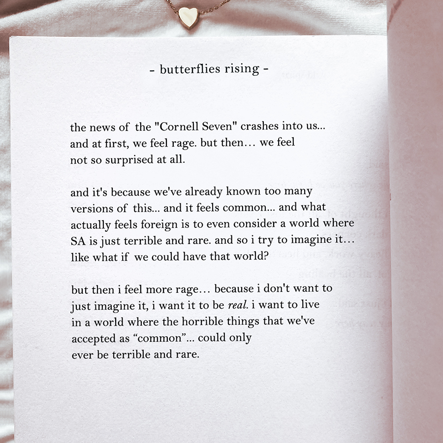 the news of the "Cornell Seven" crashes into us...
and at first, we feel rage. but then… we feel